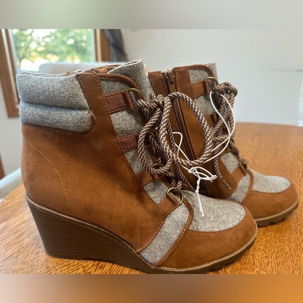 Falls Creek Brown and Gray Candace Women's Wedge Boots size 10 new!